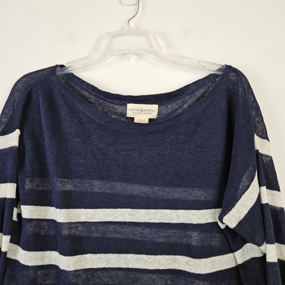 DENIM & SUPPLY Ralph Lauren Linen Striped Sweater Large Lightweight Semi Sheer - Picture 4 of 6